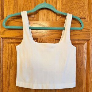 QQQ Women's White Cropped Square Neck Ribbed Tank Top Size M